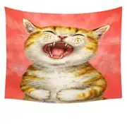 Happy Kitten Laughing Cute Ginger Cat Tapestry