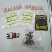 HO SCALE ACCESSORIES LOT OF 89 PCS - TELEPHONE POLES, STREET SIGNS, CARS +MORE