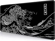 IMAYONDIA Japanese Great Wave Large Mouse Pad (35.4x15.7 in), Black Gaming Mouse Pad Anime XXL, Extended Kanagawa Mouse Mat Desk Pad, Non-Slip Rubber Base Long Computer Mice Pad