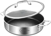 LOLYKITCH Tri-Ply Stainless Steel 10 Inch Non-stick Deep Frying Pan with Lid,Chef's Pan,Induction Cooking Pan, Sauté Lid, Dishwasher & Oven Safe. Silver 3QT Honeycomb Saute