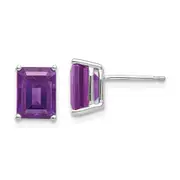 14k White Gold 8x6mm Emerald Cut Amethyst Earrings