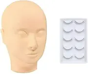 Eyelash Mannequin Head, Cosmetology Mannequin Doll Face Flat Head for Eyelash Extension, Soft-Touch Rubber Practice Head,Easy to Clean (Head+5 Pairs Lashes Set)