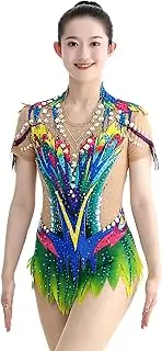 [Zagitova] Rhythmic Gymnastics Leotards for Girls Short Sleeve Gymnastic Sports Leotard Rhinestones Dance Unitards