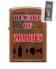 Zippo 0425 Beware of Zombies Toffee Finish Full Size Lighter + FLINT PACK