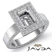 Diamond Engagement Pave Ring Setting 18k White Gold Emerald Semi Mount 1.4Ct