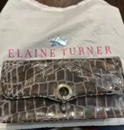 Elaine Turner patent leather clutch bag Croc small purse silver hardware NWT