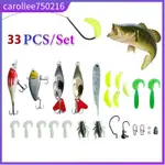 33PC SEA FISHING LURE KIT SOFT GRUB WORM SHRIMP BAITS METAL