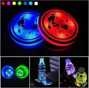 2 PCS LED Car Cup Holder Lights,USB Charging Car Coasters with 7 Colors Luminescent Light Cup Pad for Car Decoration Atmosphere Light