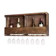 Alaterre Furniture Wall Mounted Wine Rack 8-Bottle Reclaimed Wood Shelf Brown