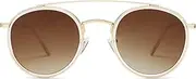 [SOJOS] Retro Round Double Bridge Polarized Sunglasses for Women Men Twin Beams Circular UV400 Sunnies SJ1104 with Gold/Gradient Brown