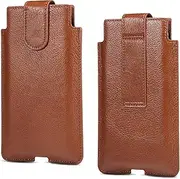 Minimalist card holder case Compatible with iPhone 16 15/14/13/12 Pro Max 15/14 Plus Cell Phone Holster,Genuine Leather Pouch Case W Belt Loop Compatible with Galaxy S25/S24/S23/S22 Ultra Anti-scratch