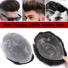 Toupee Human Hair Toupee Hairpiece Thin Skin PU Replacement System Men's Top Wig