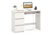 Costway Computer Desk w/ Power Outlet Ketboard Tray & Drawers Workstation Home Office White