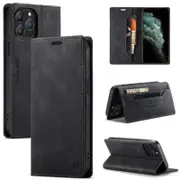 AutSpace For Apple iPhone 11 Pro Max Case RFID Blocking Retro Flip Premium Leather Card Holder Wallet Cover - Black