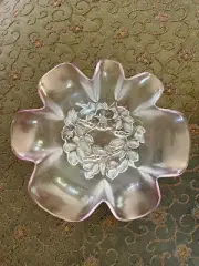 Vintage Depression Etched Cordial Pink Floral Candy Dish.