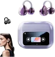 Clip on Ear Headphones, Open Ear Clip Bluetooth Headphones Wireless Earbuds for Music Phone Calls, Audio-Visual LED Touch Screen, Sport (Purple)