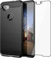 Asuwish Phone Case for Google Pixel 3 XL with Tempered Glass Screen Protector Cover and Slim Thin Soft TPU Mobile Cell Accessories Protective Pixel3XL Pixel3 LX Pixle 3XL Women Men Carbon Fiber Black