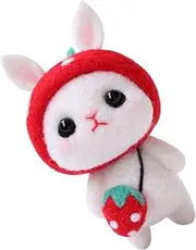 HEALSOPTHY Fun Plush Rabbit DIY Needle Felting Kit Cartoon Rabbit Wool Felting Supplies for Adults Creative Art Craft Activity Home Red Strawberry Design