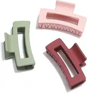 Hair Claw Clips for Women Big Strong Hold Hair Clips Versatile Rectangle Thick Hair Clamp, 3 Color Available (3 Packs)