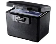 Black Fireproof Document Box with Key Lock, Safe Secures Files and Document