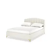 Lyra Velvet Bed Frame with Winged Headboard - Cream White