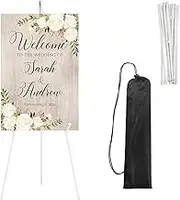 66" Easel Stand with Portable Bag,Foldable Adjustable Portable Ground Easel Display Stand for Display, Wedding Sign, Poster, White Metal Easel with Portable Bag(White)