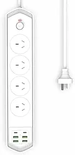 Power Board Surge Protector 3000W/3M Meter Extension Cord 4 Widely Spaced Outlets 2 USB C and 4 USB A Charging Ports Surge Protection Power Strip