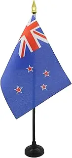 New Zealand Table Flag 4'' x 6'' - New Zeleander –Kiwi Desk Flag 15 x 10 cm - golden spear top - AZ FLAG