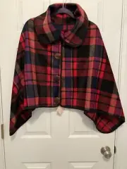 LIB of New York Red Plaid Fall/Winter weight Poncho w/tag. 100% easy care polyes