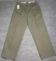 Dockers Men 31W Stretch Cotton Hemp Original Khaki High Wide Pleated Pants Green