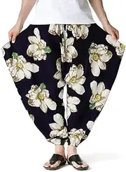 [Abigprofit] Men Women Floal Print Baggy Hippie Boho Yoga Harem Pants Cotton Drop Crotch Sweatpants