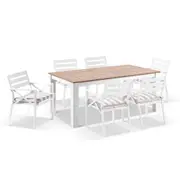 Balmoral 1.8m Teak Top Aluminium Table with 6 Kansas Dining Chairs with Sunbrella cushions - Outdoor Aluminium Dining Settings