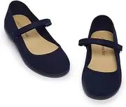 [Children Chic] Childrenchic Mary Jane Flats with Hook and Loop Straps – Girls' Shoes for School, Weddings and Casual Wear (Canvas)