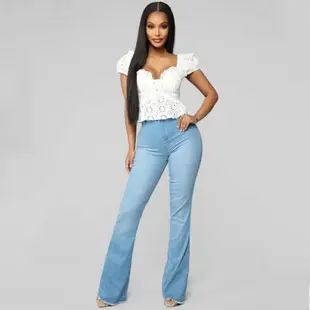 2022 Fashion elastic jeans women ladies jeans pants 女微喇褲