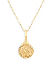 Harakh Diamond Accent Lion Pendant Necklace in 18K Yellow Gold, 0.02 ct. t. w., 18