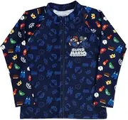 [Airin] ] Bandai Super Mario Boys' Rash Guard Swimsuit (43.3 inches / 120 cm) / 51.2 inches (130 cm) (Blue/Navy) 572