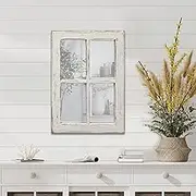 Sintosin Rustic Small Window Pane Mirror Wall Decor 11 x 16 inches, Hanging Distressed White Farmhouse Rectangle Wood Frame Mirror, Handmade Decorative Window Mirrors for Living Room Christmas