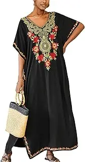 [YouKD] Embroidered Kaftan Dress Boho Beach Bikini Cover Up Robe Plus Size Loungewear for Women