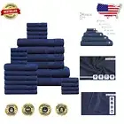 Zero Twist 24-Piece Bathroom Towel Set - Soft, Quick Dry, Navy Blue Collection