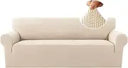 H.VERSAILTEX Stretch Sofa Slipcover Spandex Jacquard with Elastic Bottom, 1-Piece Sofa Cover Furniture Protector Couch Soft for Pets(3 Seater, Natural)
