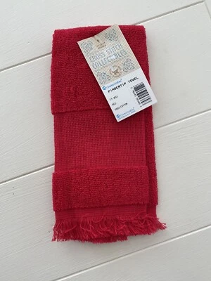 Charles Craft RED Cross Stitch 14 Count Border Fingertip Towel Vintage NWT