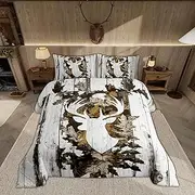 Feelyou Camo Deer Comforter Set Queen Size Deer Antlers Army Camouflage Bedding Set Boys Girls Hunting Comforter Set Animal Duvet Insert Bed Set 3Pcs