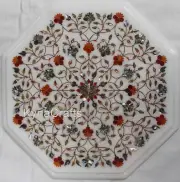 Natural Gemstone Inlay Work Hallway Side Table Octagon Marble Coffee Table Top