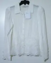 NWT $158 Paris Atelier & Other Stories Eyelet Embroidered White Top Blouse 4