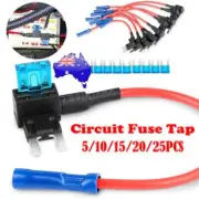 25/5Set Car Add-A-Circuit Fuse Tap Adapter Holder+Small ACS 15A Blue Blade Fuse
