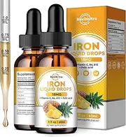 2 Pack Liquid Iron Supplement for Women, Men & Kids, Liquid Iron Drops with Folate, Vitamin C, B6, B12 for Anemia, Red Blood Cell, Energy Support, Pineapple Flavor