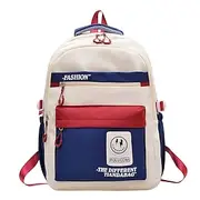 Unisex Casual Backpack with Red and Blue Colorblock Design, Fashionable Zippered Compartments, Durable Nylon Material – Perfect for Back-to-School, Travel, and
