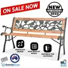 Outdoor Decor Garden Patio Deck Rose Patterned Iron Wooden Park Bench Chair Seat