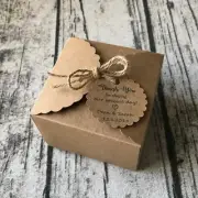 50x Kraft Favour Boxes With Personalised Thank You Tags Birthday Wedding Favors