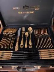 New Solingen 24K Gold Plated Flatware Service for 12 plus Hostess pieces